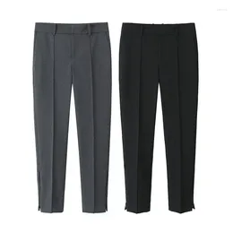 Women's Pants Black Pencil For Women Grey Office Mid Waist Autumn All-Match Woman Trousers Streetwear Basic