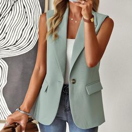 Women's Vests Women Sleeveless Vest Turn Down Collar Female With Pockets V Neck Casual Single Button Loose Fit Solid Color Work Suit