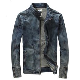 High Quality Retro Handsome Men Fashion Europe and The United States Boutique Slim Jeans Jacket Standing Collar Denim 240118