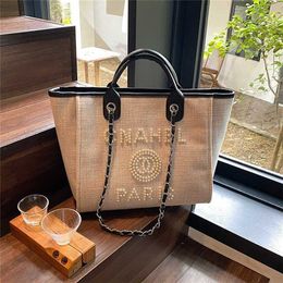 Large Capacity for Women New Pearl Small Fragrance Commuter Handheld Tote Bag Fashion Canvas One Shoulder 7889