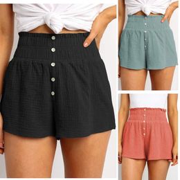 Women's Shorts Fashion Women Casual High Waist Button Solid Pants Elastic Loose Linen Sweatshorts Female Trousers 2024