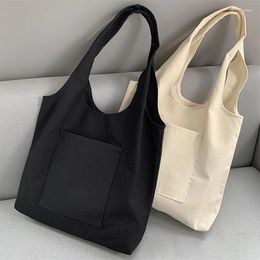 Shopping Bags Extra Thick Canvas Women's Shoulder Casual Large Capacity Tote Bag Japanese Style Handbags Simple Design Solid
