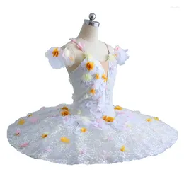 Stage Wear Professional Kids Girls Performance Competition Flowers White Ballet Tutu