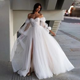 Atemberaubende Bride 2024 Elegante lange Puffärmel Schatz-Spitze-Applikation Boho Sexy Brautkleider Seitenschlitz Brautkleider nach Maß