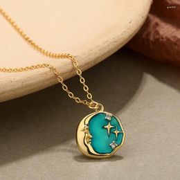 Pendants Amaiyllis 925 Sterling Silver Light Luxury Cold Wind Star Moon Necklace Pendant Simple Coin Clavicle Jewelry