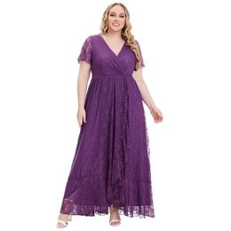 Plus Size Dresses Fashion Plus Size Lace Dress for Women Elegant V-neck Sexy Evening Party Dresses Long Luxury Vestidos Verano Mujer Summer Designer Party Dress 673