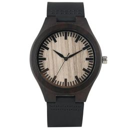 Casual Full Black Bamboo Watch Men's Sandalwood Wrist Watches Bamboo Analog Quartz Wristwatch Leather Strap Band Bracelet Clo257K