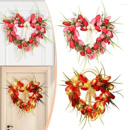 Decorative Flowers Heart Shape Door Wreath 40cm Artificial Tulip Flower Garland Creative Simulation Valentine Day Decoration