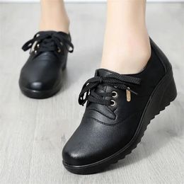 Dress Shoes Women Fashion Sweet Elegant Black Pu Leather Wedge Heel Lady Classic Comfort Spring & Summer Leisure Zapatos E1417