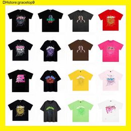 Za Spider Web Men's T-shirt Designer Sp5der Women's t Shirts Fashion 55555 Short Sleeves Hip Hop Singer Young Thug Same Foam Letter Couple Pink Tee