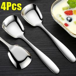 Spoons 4/1pcs Creative Flat Bottomed Spoon Stainless Steel Thickening Rice Long Handle Tableware Home Restaurant Large