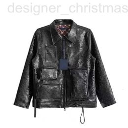 Designer Men's Leather & Faux Men and women leather coat jacket motorcycle embossed embossing tooling multi-pocket couple M L XL 7FM2