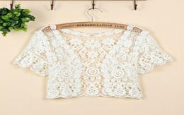 Fashion Short Sleeve Cutout Cape Open Stitch Cardigan Hollow Out Crocheted Lace Summer Shrugs 3385544