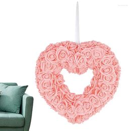 Decorative Flowers Valentine's Day Wreaths Decor Heart Shaped Floral Wreath For Front Door Simulation Rose Hanger Romantic