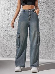 Women's Pants American Streetwear Retro Cargo Jeans Fashion Baggy Y2k Straight Denim Trousers Official Store