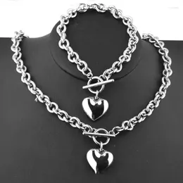 Necklace Earrings Set 1Set Women Stainless Steel Chain Heart Toggle Bracelet Jewellery Gifts