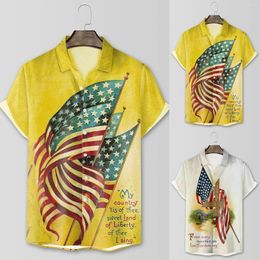 Men's T Shirts Mens Fashion Leisure Flag 3D Digital Printing Button Lapel Large Sleeve Shirt Loose Blouse Men Big And Tall