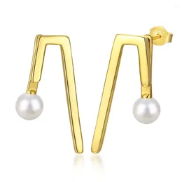 Stud Earrings WPB S925 Sterling Silver Women Geometric Pearl Female Luxury Jewelry Girl's Holiday Gift Party
