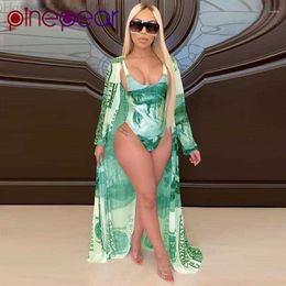 Women's Swimwear PinePear Women Money Print Bodycon Bodysuit Cover Up 2 Piece Swim Suit Bikini Set Swimsuit Female Push Bathing 9XGL