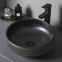 Bathroom Sink Faucets Table Basin Wash Black Matte Ceramic Creative Art Inter-Platform Retro Balcony Washbasin