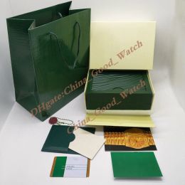 Cases good factory Watch Box Dark Green Watches Box Gift Case Booklet Card Tags And Papers for 116610 116610 116710 126610 126670 228h
