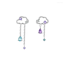 Stud Earrings Fashion Cute Asymmetric Cloud Rain Charm Crystal Zircon Long Chain Tassel Jewelry For Women Girls