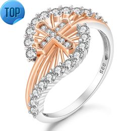 Customized 925 Sterling Silver 8A Cubic Zircon Personalized Cross Ring for Women with Two-tone Plating Rings Jewelry Women