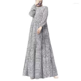 Casual Dresses Spring Women Muslim Dress Full Sleeve O-Neck Printed Turkey Sundress Bohemian Vintage Holiday Islamic Clothing
