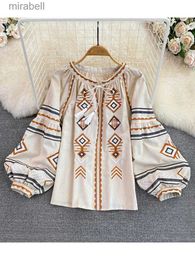 Women's Blouses Shirts Women Spring Autumn Blous Retro Loose Ethnic Style Embroidery Thin Lantern Sleeve Doll Top Female Pullover Shirt D3061 YQ240119