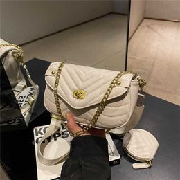 Cross body French textured mesh red one shoulder designed by female niche chain small fragrance embroidered thread mother and child bag 7889