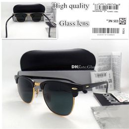 TOP Quality Glass Lens Metal Hinge Men Women Plank Frame Sunglasses UV400 51MM Half Frame Designer Vintage Shade Mercury Mirror Bo256n