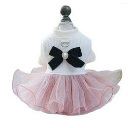 Dog Apparel Pearl Bows Puppy Clothes Girl Princess Dresses Outfit White Shirt With Pink Skirt For Small Medium Yorkshire Cat