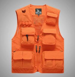 Summer Vneck Men Tactical Utility Vest Orange Safety Outdoor Sleeveless Hunting Fishing Male Casual Sportswear 7xl Men039s Ves5397325