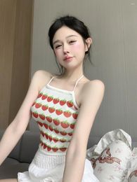 Women's Tanks Pure Sweet Camisole Strawberry Knitted Halter Small Vest Summer Short Sexy Top