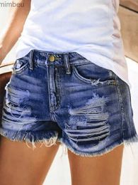 Women's Shorts 2023 Summer Women Distressed Cuffed Rolled Hem Casual Denim Shorts Must Have Casual Jeans Shorts Sexy Hot Denim Hole ShortsL240119