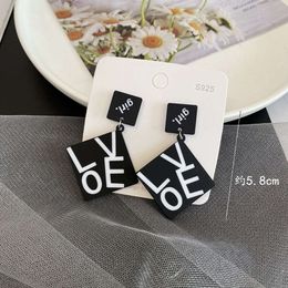 Korean Letter LOVE Black Acrylic Round Square Long Earrings Instagram Fashion Jewelry