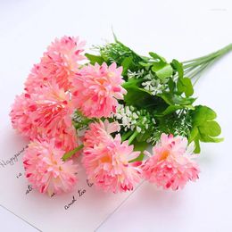 Decorative Flowers 1 Bunch Artificial Hydrangea Chrysanthemum For Home Wedding Bridal Bouquet Fake Flower Decor Arrangement