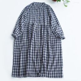 Casual Dresses Stylish Everyday Dress Plaid Print V Neck Midi With A-line Silhouette Shirring Cuff Detail For Women Long Sleeve