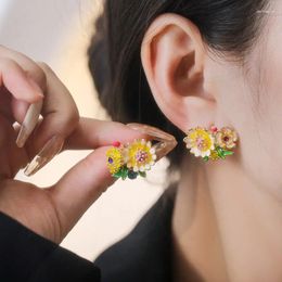 Dangle Earrings Colourful Handmade Oil Drop Craftsmanship Flower French Pastoral Style Women's Wedding Party Jewellery Daisy