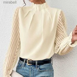 Women's Blouses Shirts Women's Chiffon T-shirt Long Sleeve Elegant Pullover Tops Solid Colour Tees Half Turtleneck Loose Female Shirts YQ240119