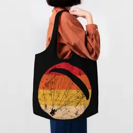 Shopping Bags Retro Paragliding Tote Bag Recycling Paraglider Paramotor Parachute Canvas Groceries Shoulder Shopper Handbags