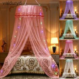Mosquito Net With Light String Princess Girl Garden Mosquito Net Round Lace Curtain Dome Bed Canopy Netting Summer Romantic Mosquitovaiduryd