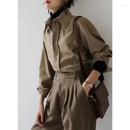 Women's Blouses Coffee Blouse Women Spring Autumn Casual Solid Color Long Sleeve Shirt Korean Loose OL Style Workwear S-XL