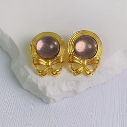 Stud Earrings Medieval Romantic Purple Ear Studs For Women's Advanced Geometric 2024 French Bow Style Decorative