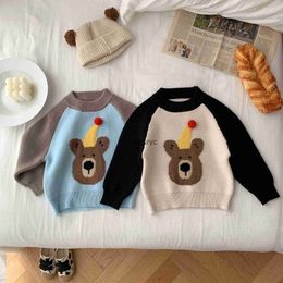 Pullover Winter New Baby Long Sleeve Knitted Sweater ldren Cute Cartoon Knitwear Infant Boy Girl Versatile Patchwork Tops Kids Clothes H240508