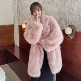 Women's Fur European And American Faux Coat With Long Lapel Spliced Coats For Women