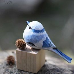 Arts and Crafts Grey blue tits handmade wood carving Azure Tit ornaments blue and white chubby bird home decoration solid wood crafts YQ240119