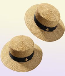 Fashion Woven Wide brimmed Gold Metal Bee Fashion Wide Straw Cap Parent child Flat top Visor Women Straw Hat Stingy Brim Hats high6219851