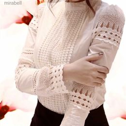 Women's Blouses Shirts 2022 New Korean Fashion Women Office Crochet Lace Blouse Shirt Long-sleeved White Casual Blouses Shirts plus size tops S-5XL YQ240119