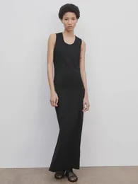 Casual Dresses Th-Row Spring/Summer Sleeveless Style Black Slim Waist Long Straight Small U-Neck Dress